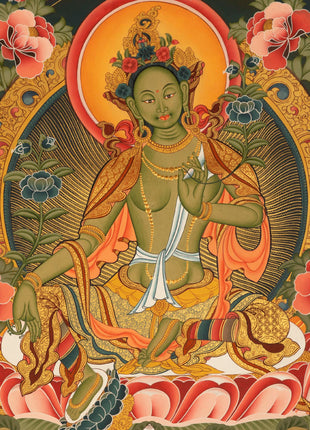 Green Tara Thangka | Female Bodhisattva Wall hanging Painting
