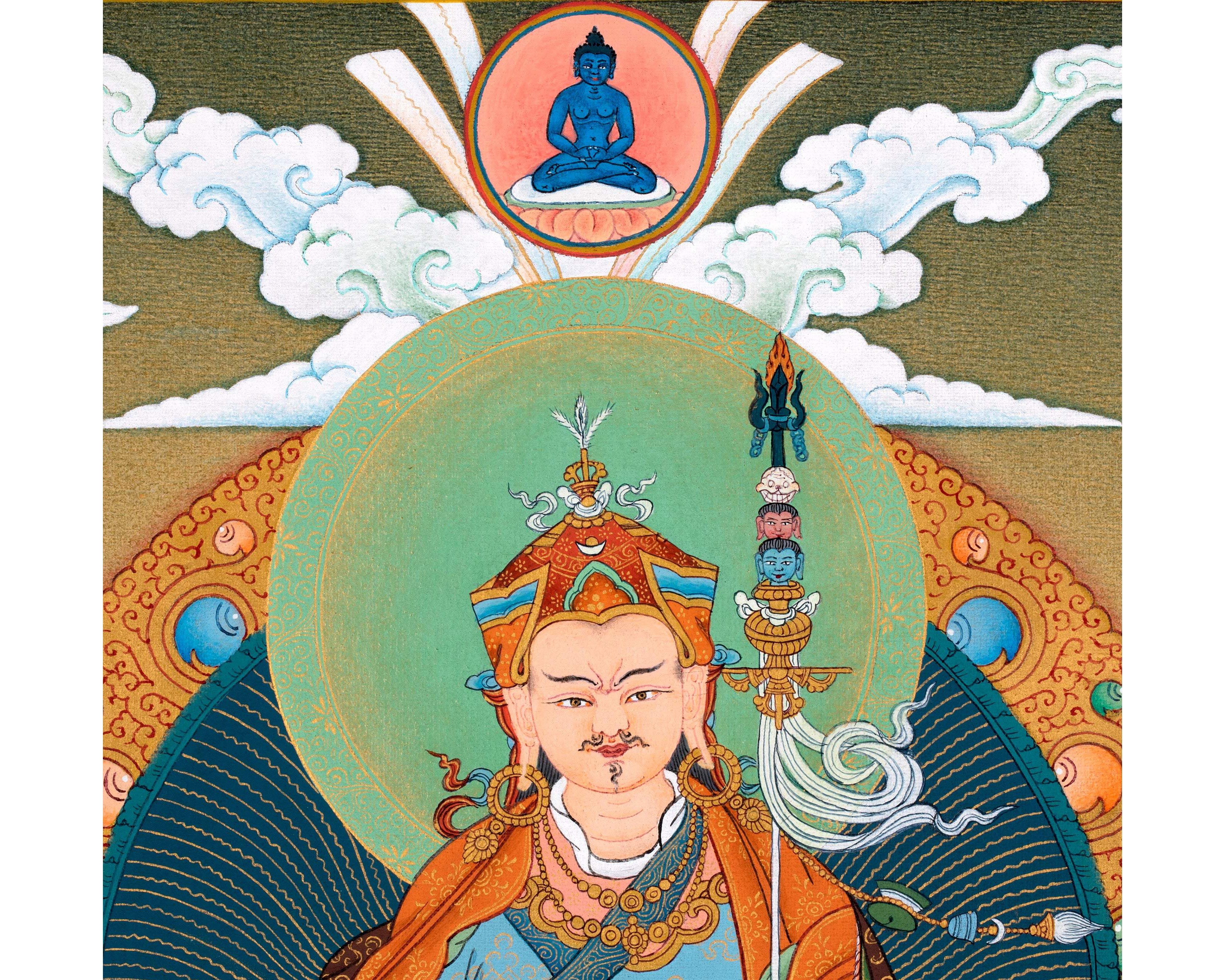 Guru Rinpoche Thangka | Traditional Tibetan Art in 24K Gold