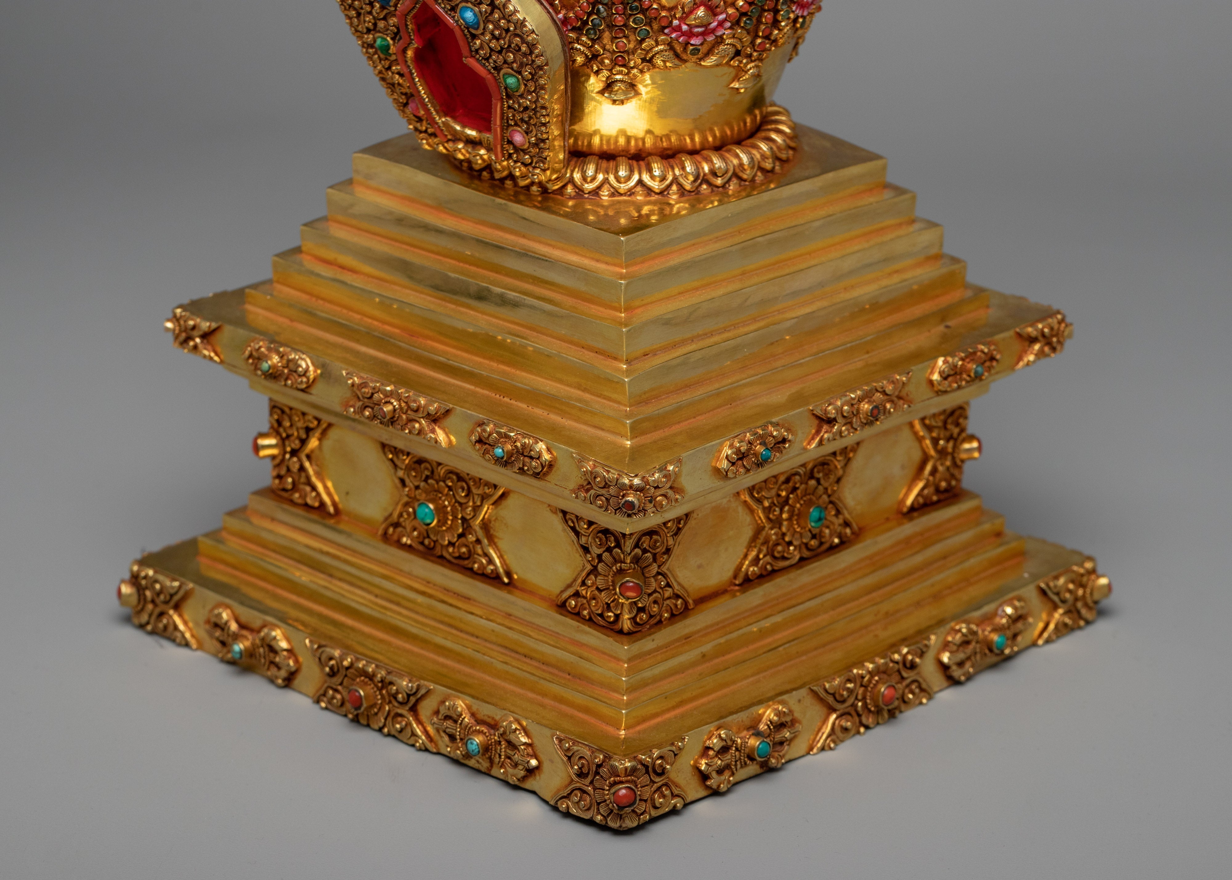 Gold Plated Stupa | Unique Decorative Object | Gift For Buddhist