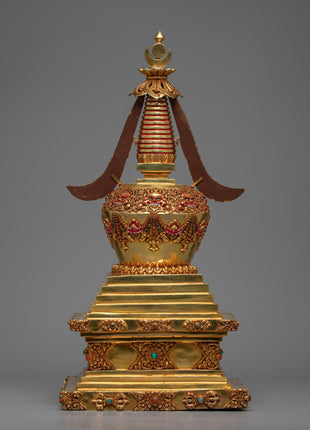 Gold Plated Stupa | Unique Decorative Object | Gift For Buddhist
