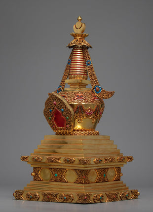 Gold Plated Stupa | Unique Decorative Object | Gift For Buddhist