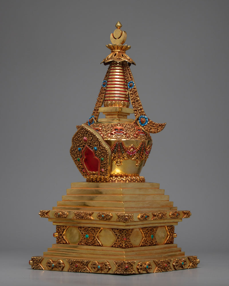 Gold Plated Stupa | Unique Decorative Object | Gift For Buddhist