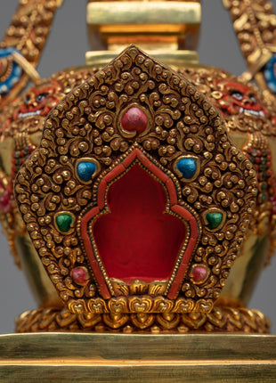 Gold Plated Stupa | Unique Decorative Object | Gift For Buddhist