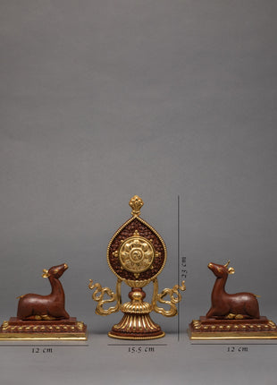 Wheel Of The Law And A Pair Of Crouching Deer | Buddhist Symbol