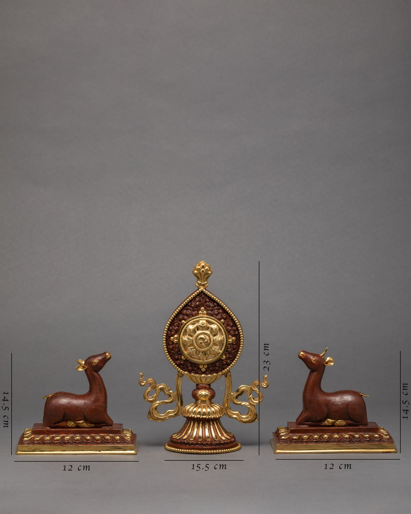 Wheel Of The Law And A Pair Of Crouching Deer | Buddhist Symbol
