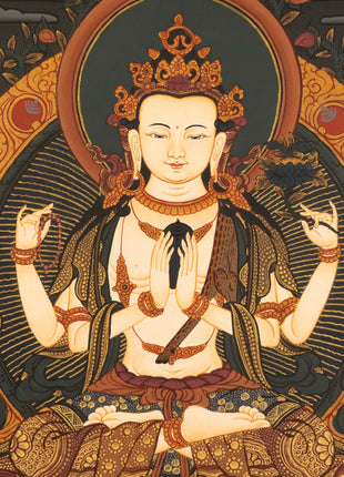Chengrezig  Thangka Painting | Religious Tibetan Wall Art