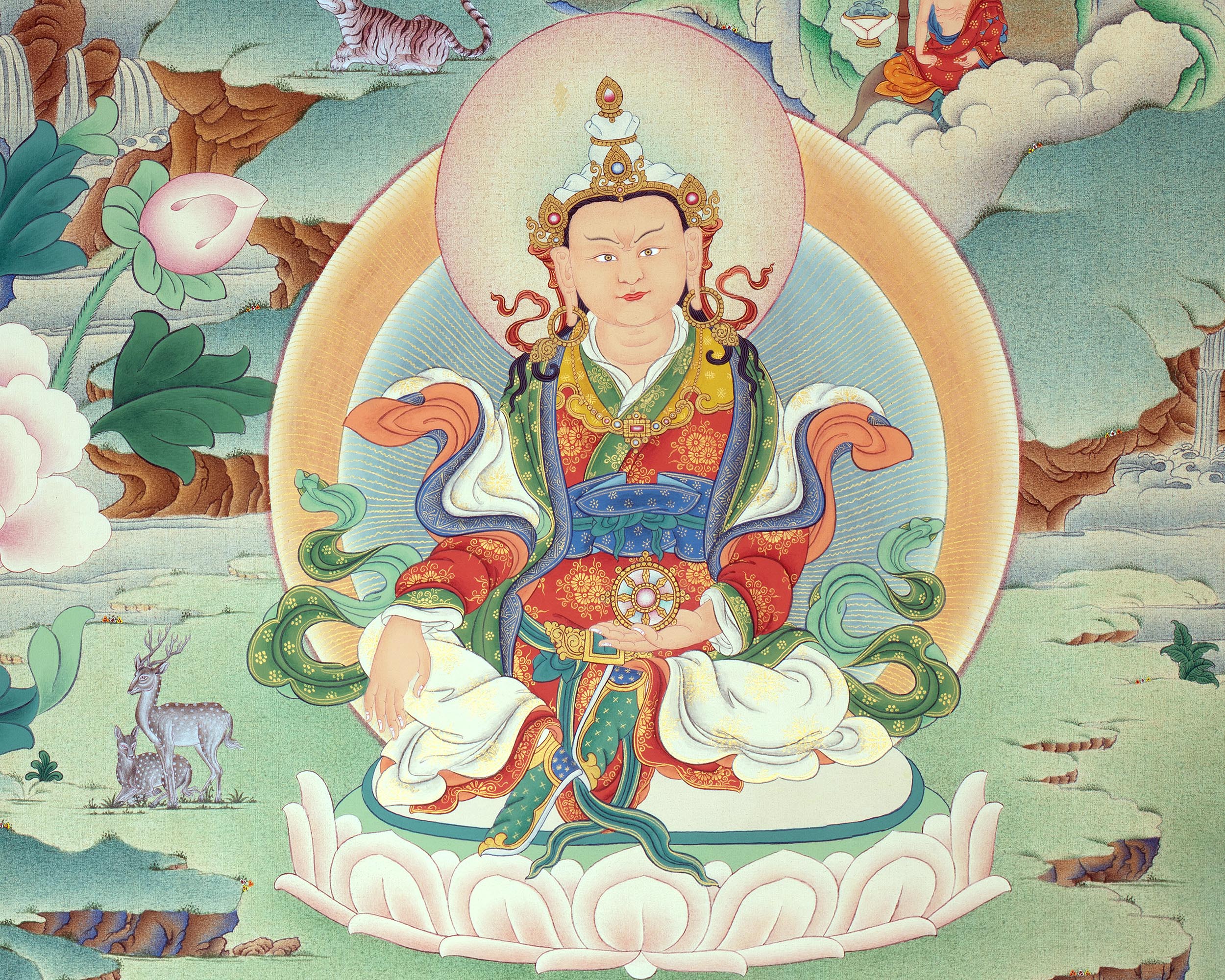 Guru Rinpoche In Pandita Form | Traditional Thangka Canvas Print