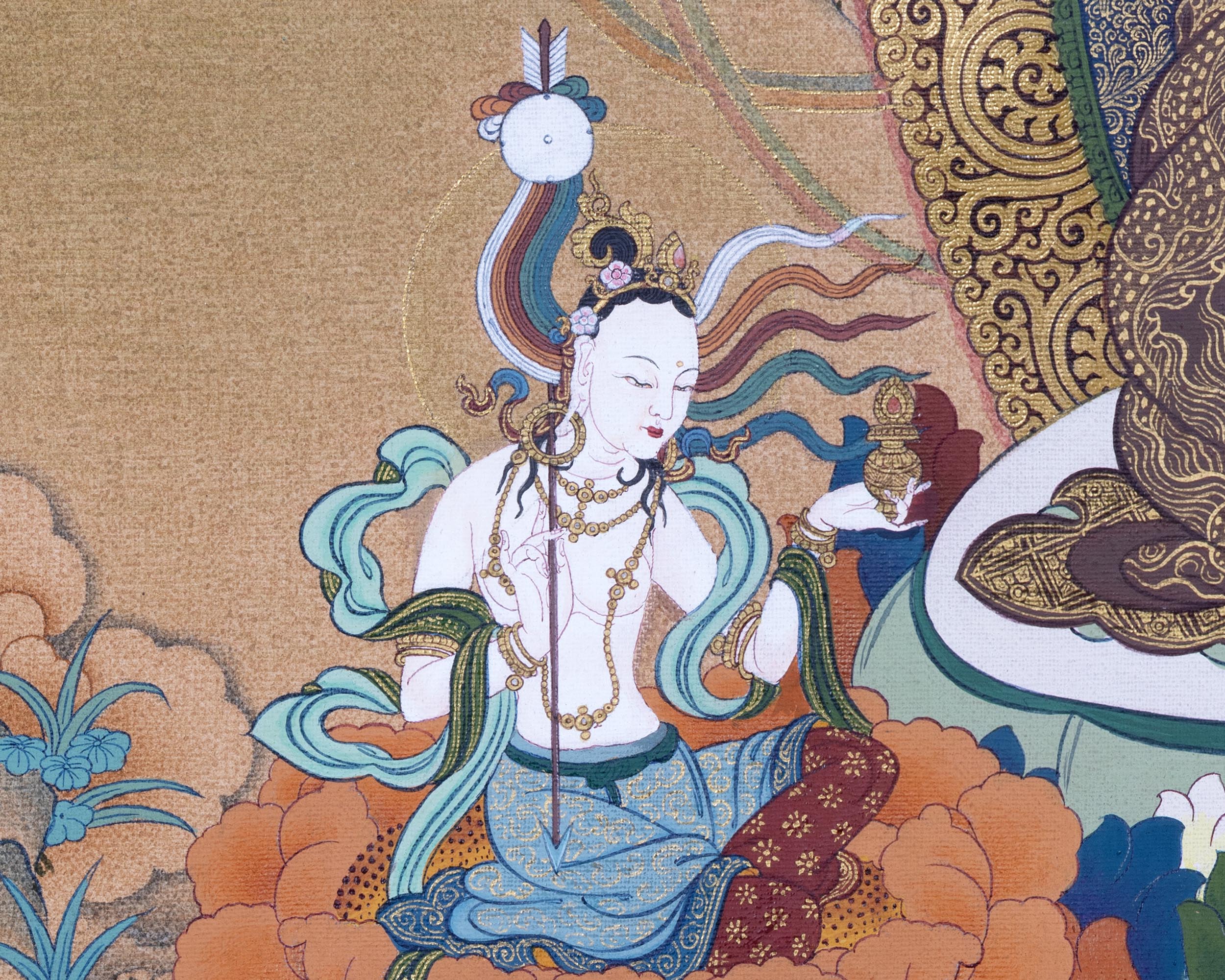 Guru Rinpoche With Guru Norla and Urgen Menla Thangka | Vajrayana Thangka Prints | Buddhist Art