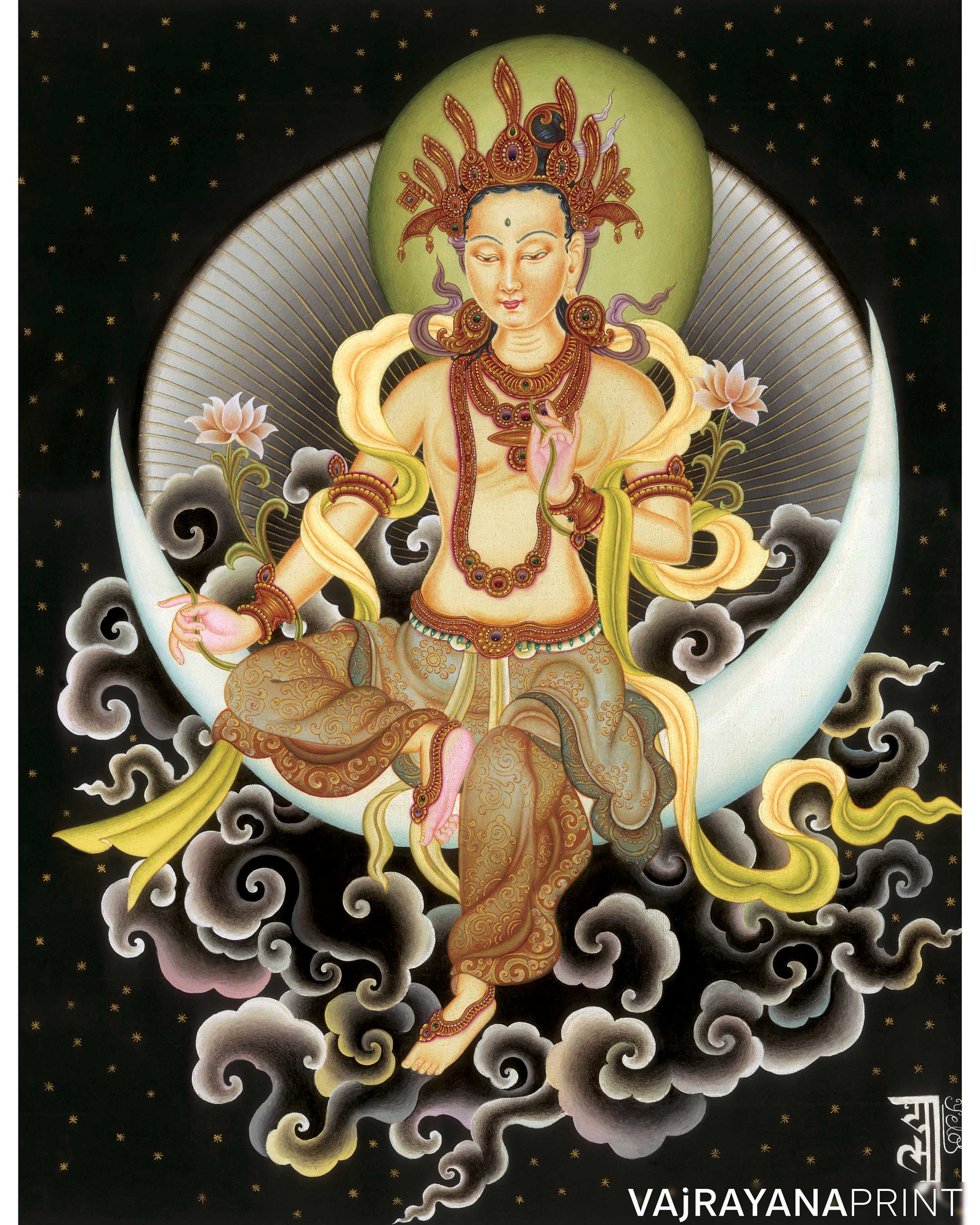 Chandra Dev With Rohini Chandra Dev Giclee Thangka Print | Deity Of Moon