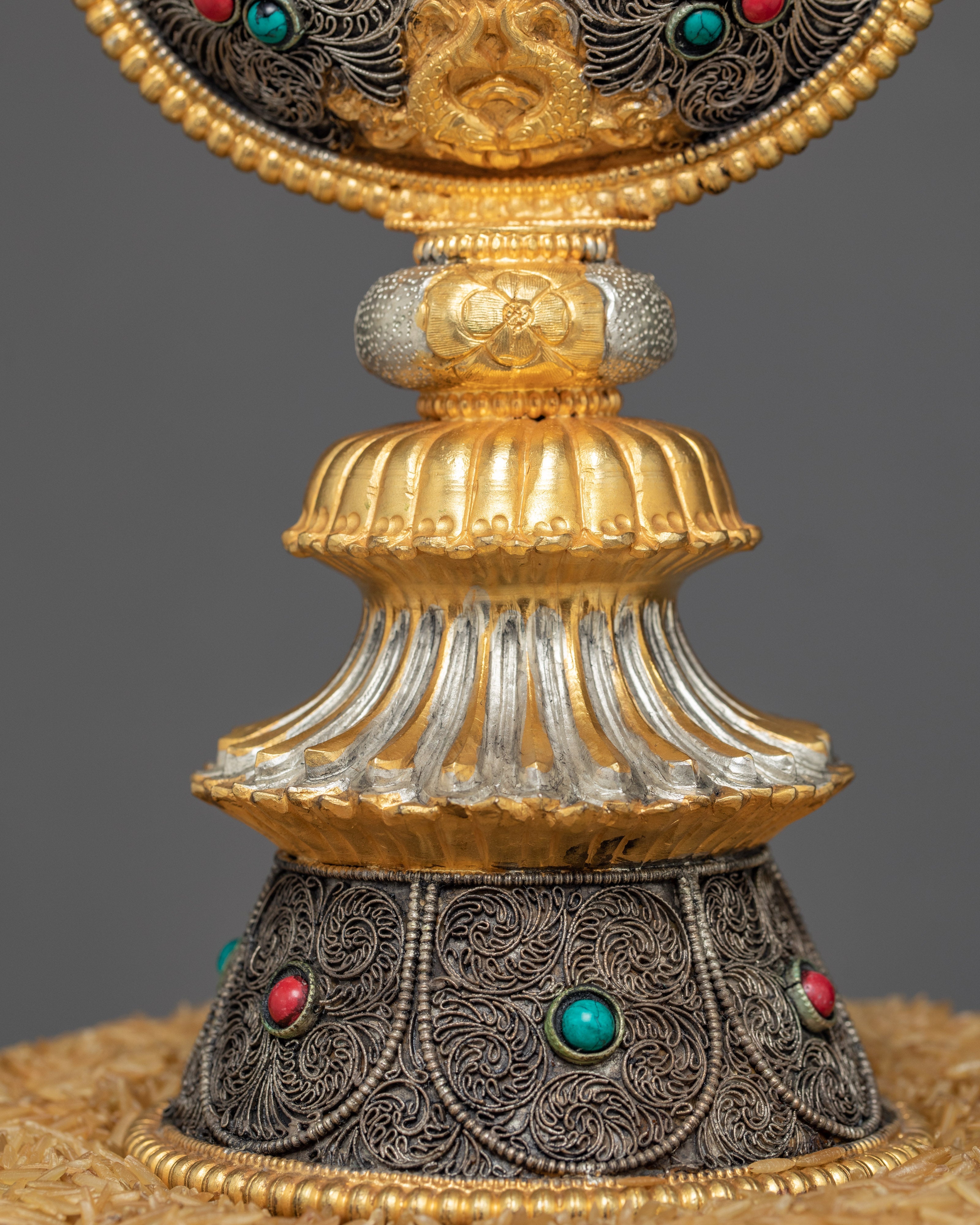 High-Quality Offering Mandala Set | Handmade Filigree Carving | Original Stones Inlay