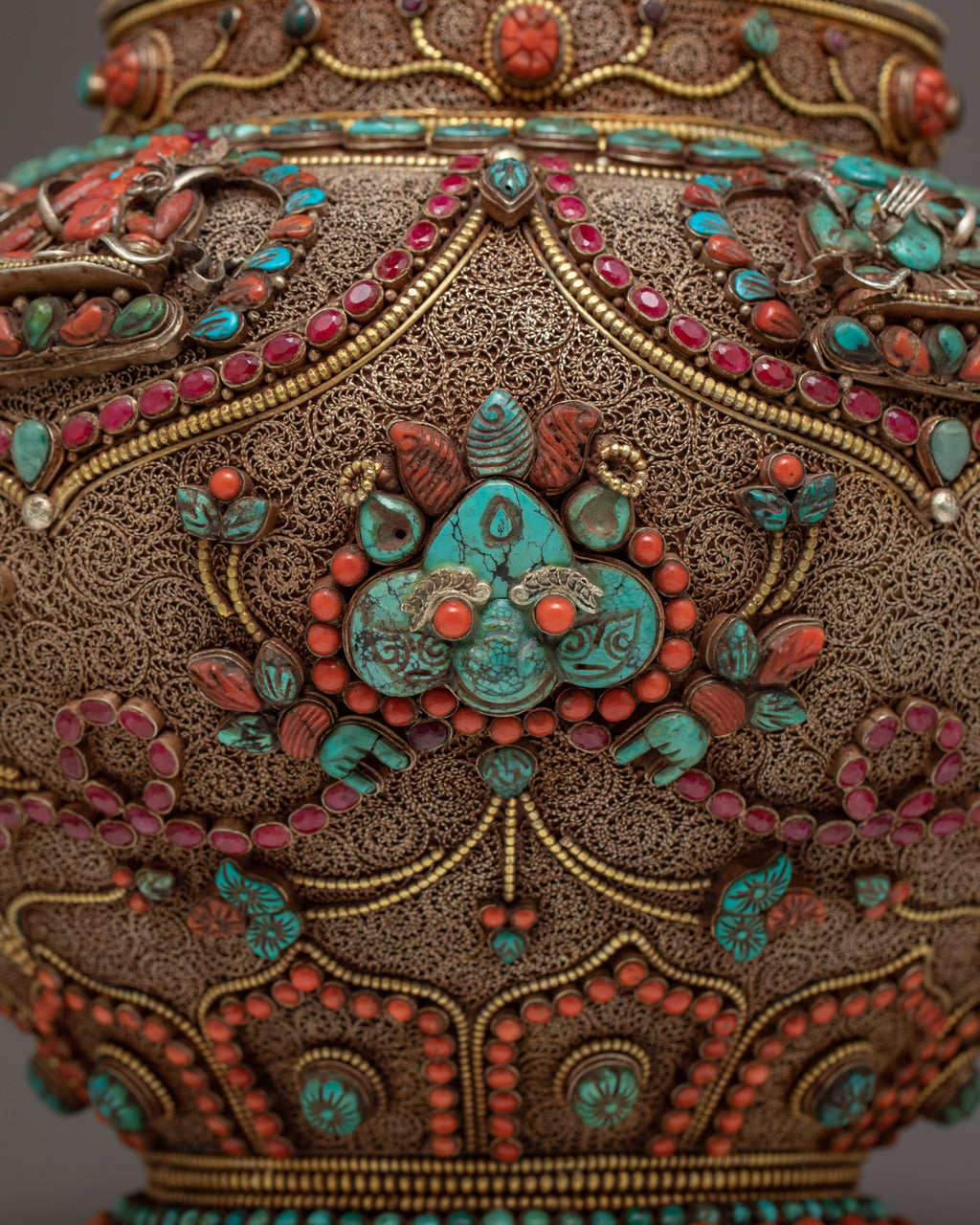 Offering Rice Bowl Vintage Rice Offering Bowl | Filigree Inlays Original Gemstones | Tibe
