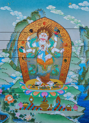 Six-armed White Mahakala | Hand painted Thangka | Himalayan Tibetan Buddhist Art