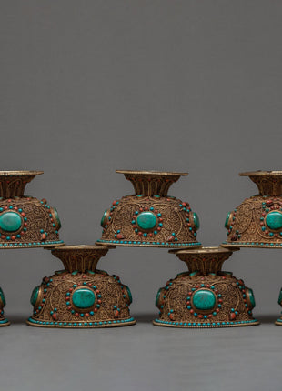 Tibetan Offering Bowls | Filigree Carving | Buddhist Altar Offerings