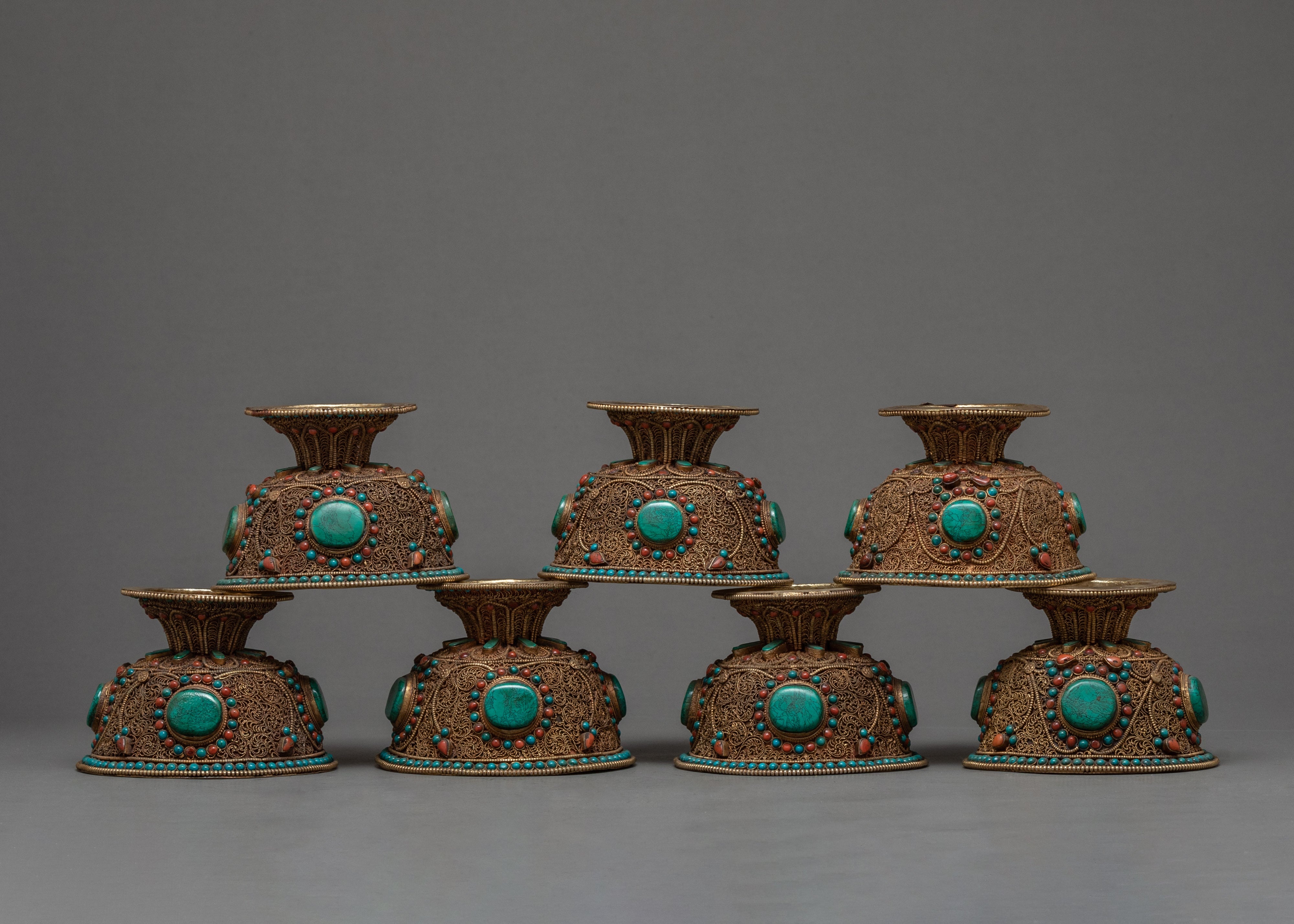 Tibetan Offering Bowls | Filigree Carving | Buddhist Altar Offerings