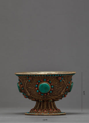 Tibetan Offering Bowls | Filigree Carving | Buddhist Altar Offerings