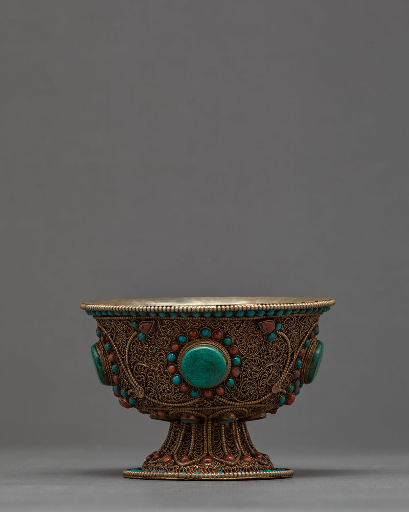 Tibetan Offering Bowls | Filigree Carving | Buddhist Altar Offerings
