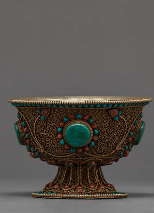 Tibetan Offering Bowls | Filigree Carving | Buddhist Altar Offerings