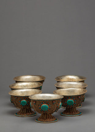 Tibetan Offering Bowls | Filigree Carving | Buddhist Altar Offerings