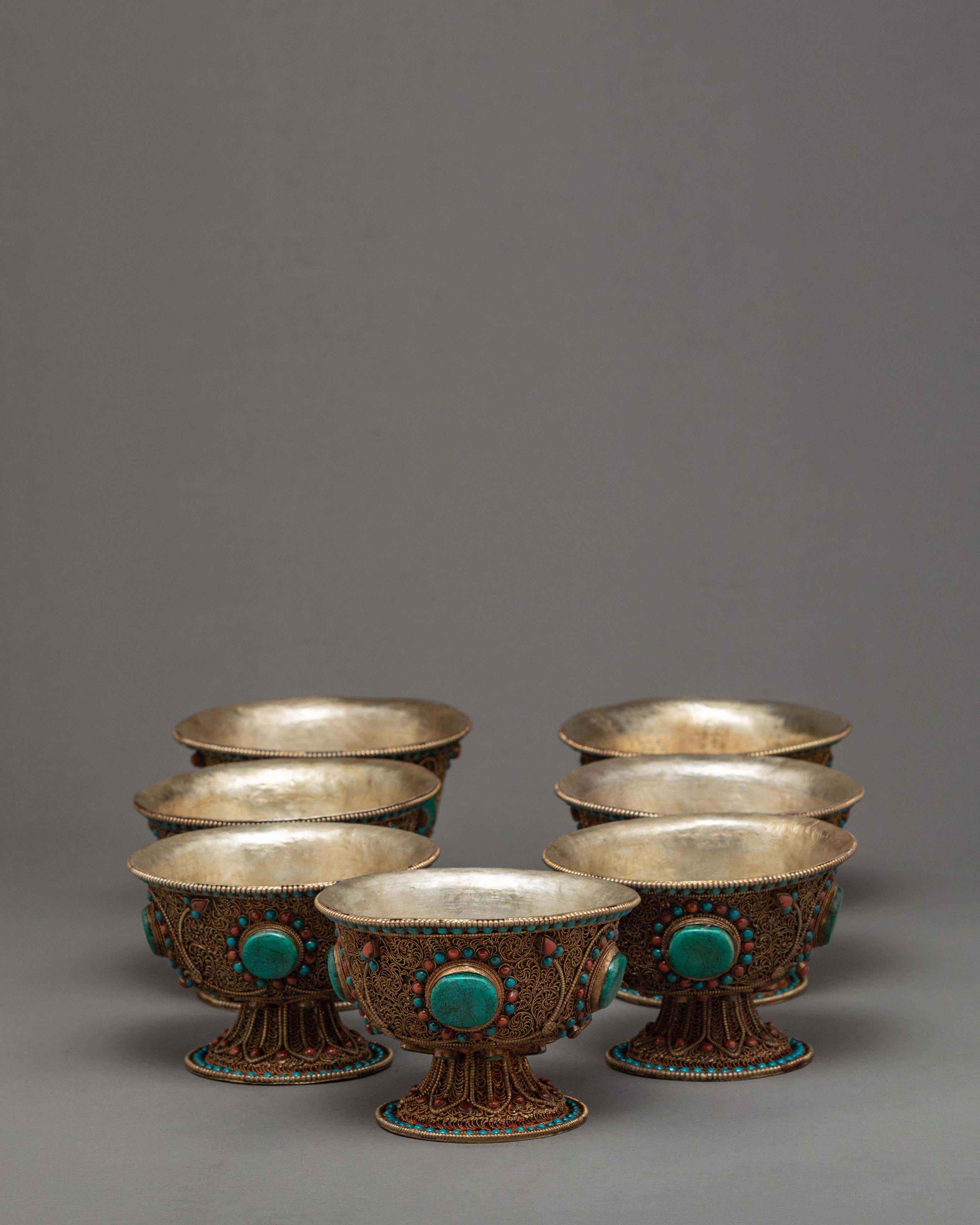 Tibetan Offering Bowls | Filigree Carving | Buddhist Altar Offerings