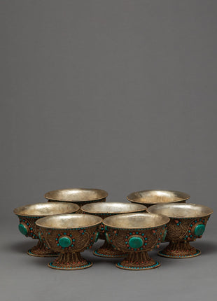 Tibetan Offering Bowls | Filigree Carving | Buddhist Altar Offerings