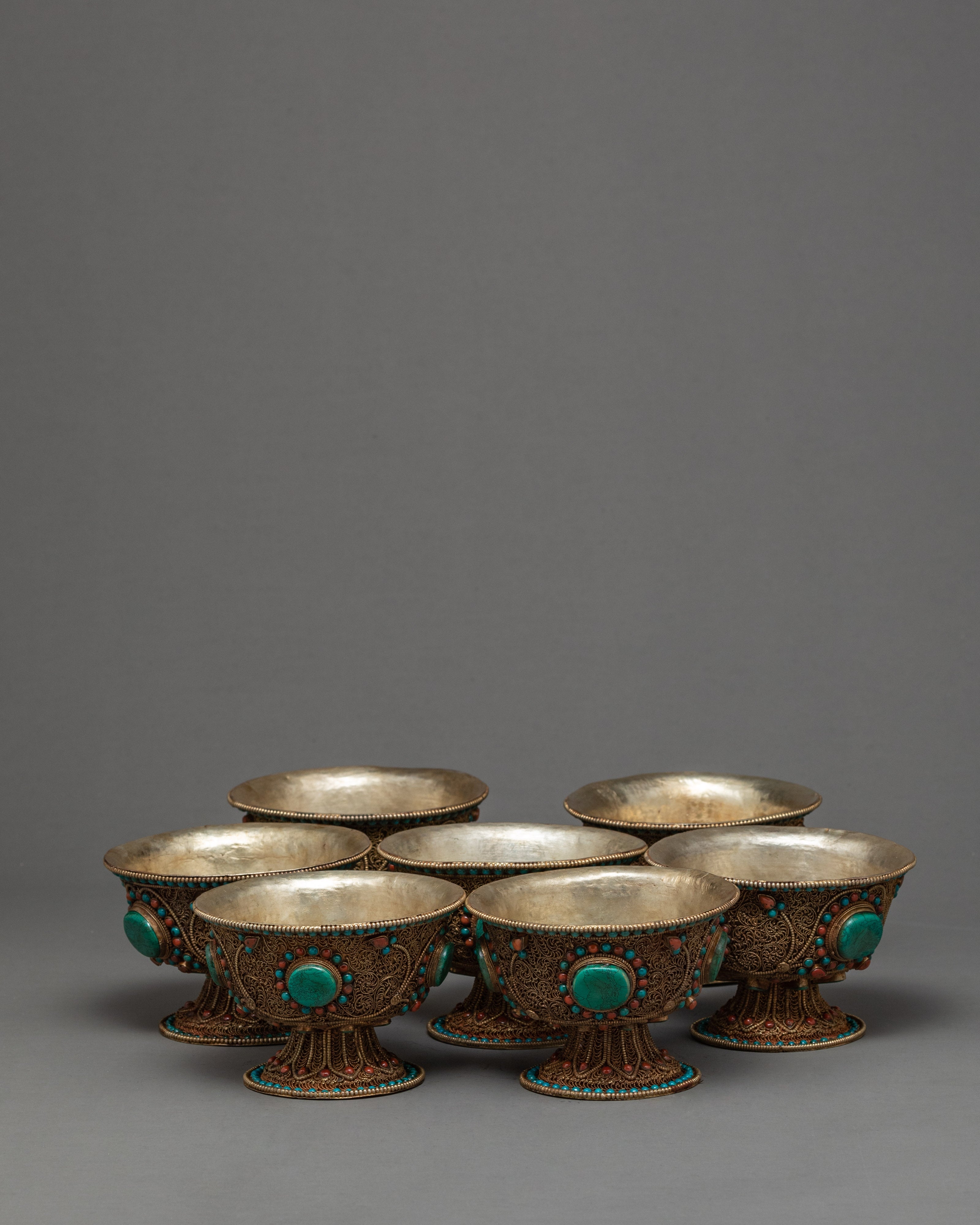 Tibetan Offering Bowls | Filigree Carving | Buddhist Altar Offerings