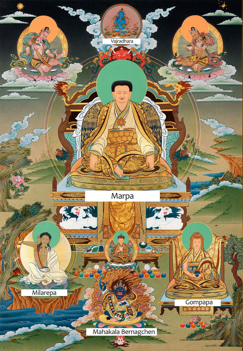 Marpa With Others Deities Thangka | Traditional Buddhist Art
