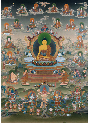 Buddha Shakyamuni and 16 Arhat Thangka