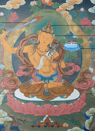 Manjushree Bodhisattva Thangka | Tibetan Art | Hand Painted with 24K Gold