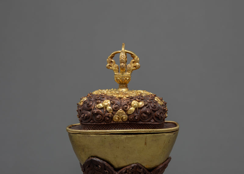 Buddhism Ritual Kapala Set | Gold Plated Skull Cup | Ritual Item | Vintage Art