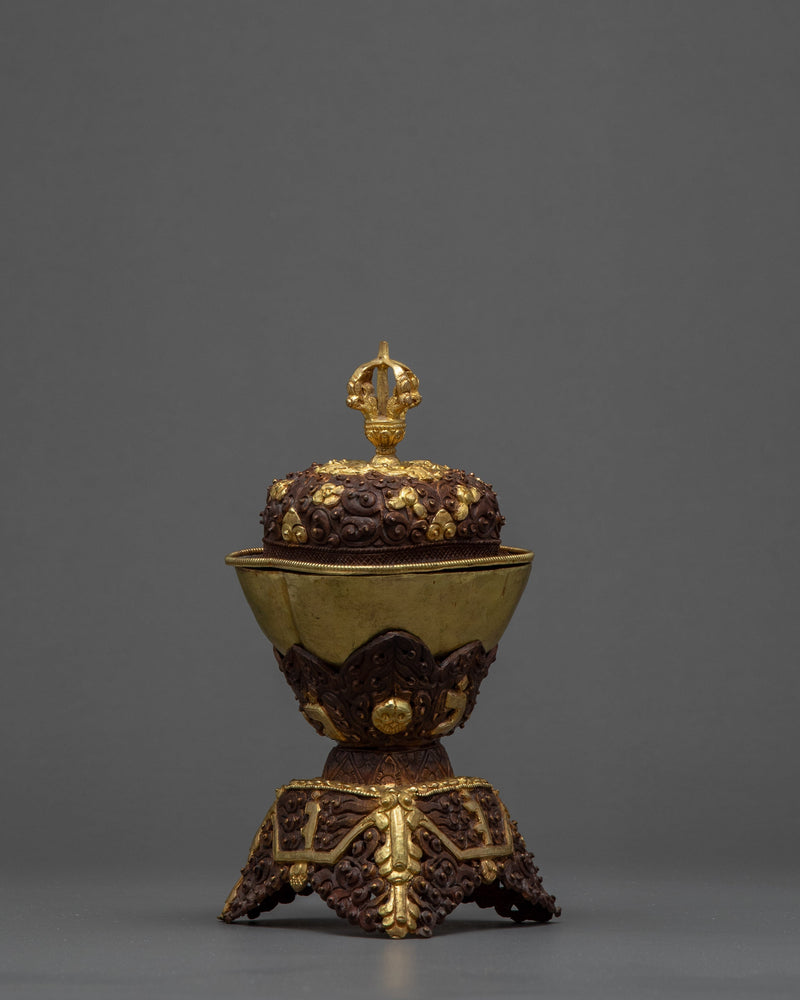 Buddhism Ritual Kapala Set | Gold Plated Skull Cup | Ritual Item | Vintage Art