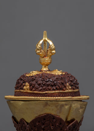 Gold Plated Kapala Skull Cup Set | Tibetan Ritual Offering for Ancient Practices | Buddhist Ceremonial Skull Cup