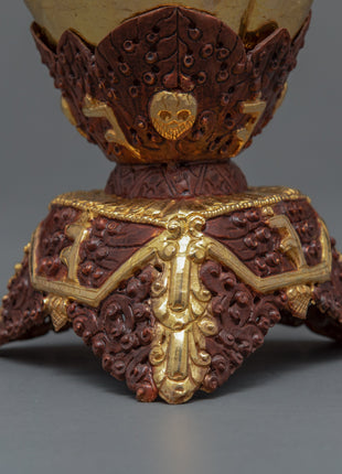 Gold Plated Kapala Skull Cup Set | Tibetan Ritual Offering for Ancient Practices | Buddhist Ceremonial Skull Cup