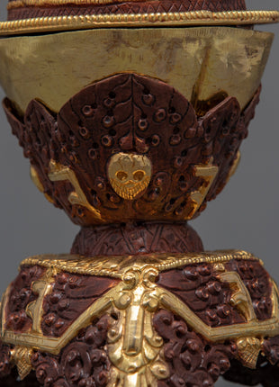 Gold Plated Kapala Skull Cup Set | Tibetan Ritual Offering for Ancient Practices | Buddhist Ceremonial Skull Cup