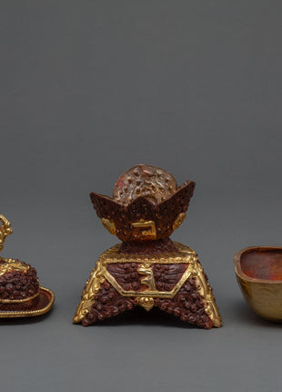 Gold Plated Kapala Skull Cup Set | Tibetan Ritual Offering for Ancient Practices | Buddhist Ceremonial Skull Cup