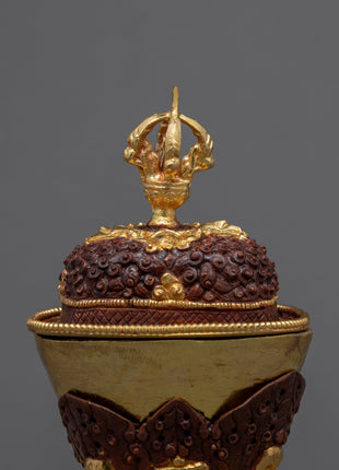 Gold Plated Kapala Skull Cup Set | Tibetan Ritual Offering for Ancient Practices | Buddhist Ceremonial Skull Cup