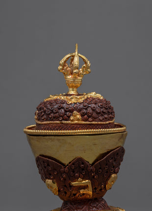 Gold Plated Kapala Skull Cup Set | Tibetan Ritual Offering for Ancient Practices | Buddhist Ceremonial Skull Cup