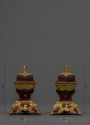 Kapala Skull Set | Tantric Altar Offerings | Tibetan Kapala Cup