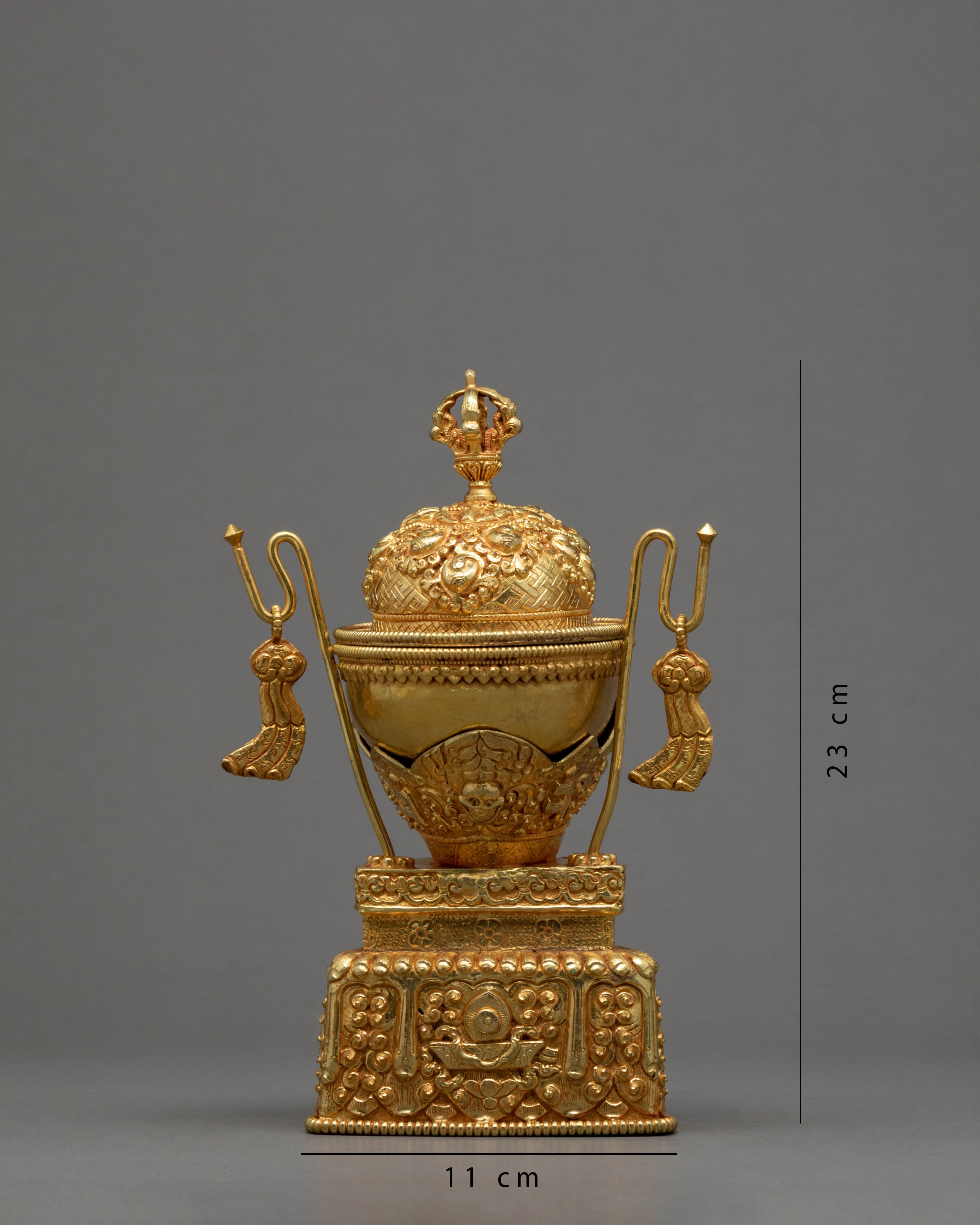 Fine Quality Kapala Set | Tantric Ritual Objects | Full Gold Skull Cup