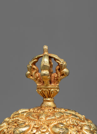 Fine Quality Kapala Set | Tantric Ritual Objects | Full Gold Skull Cup