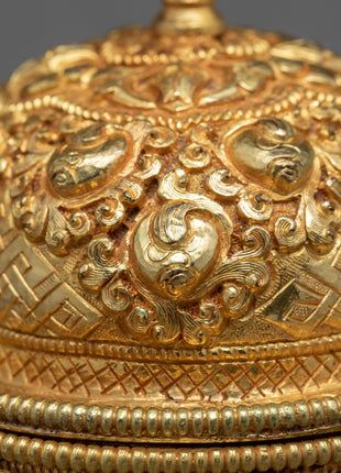 Fine Quality Kapala Set | Tantric Ritual Objects | Full Gold Skull Cup