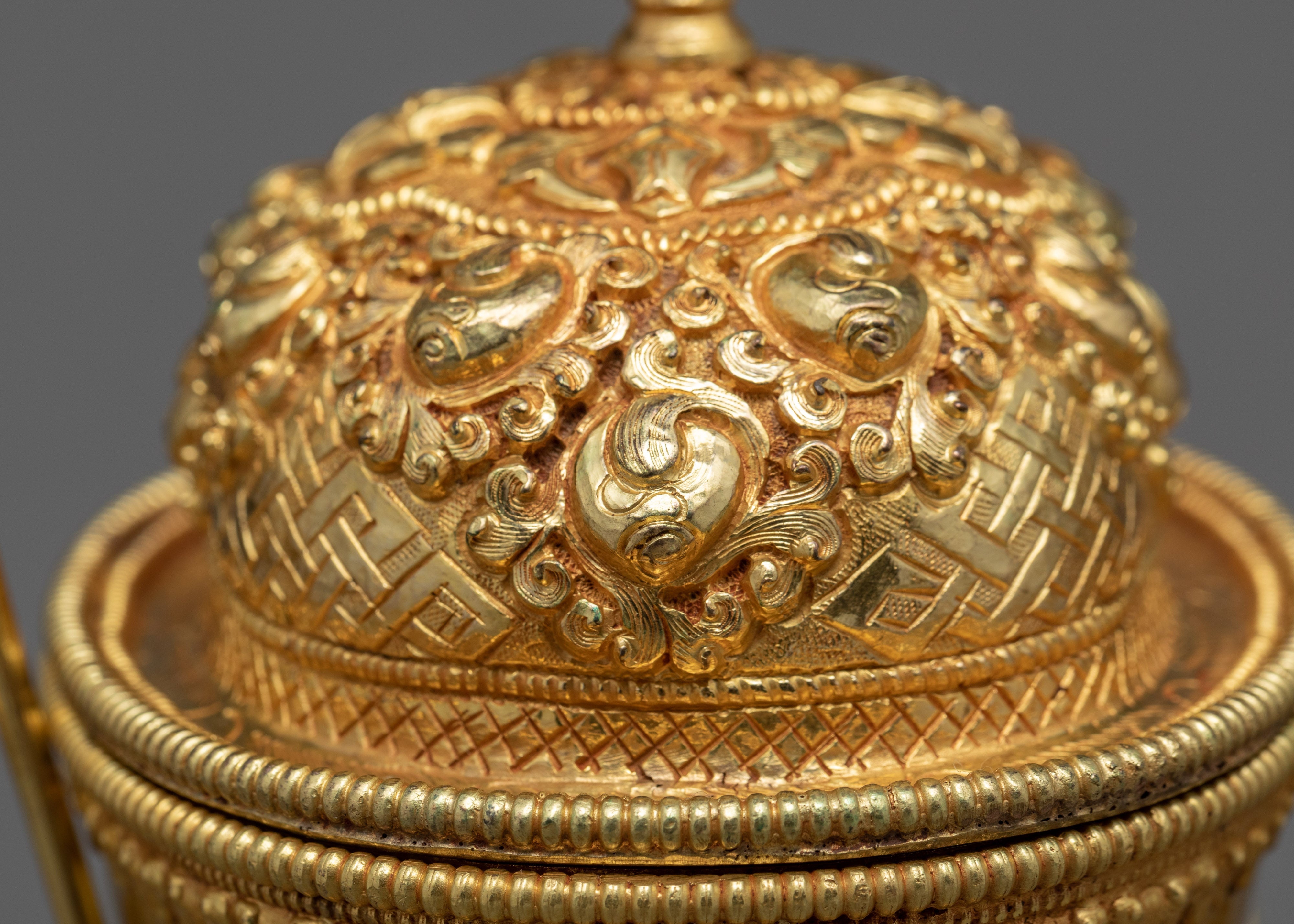 Fine Quality Kapala Set | Tantric Ritual Objects | Full Gold Skull Cup