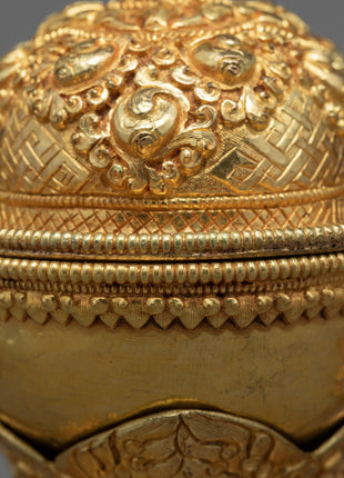 Fine Quality Kapala Set | Tantric Ritual Objects | Full Gold Skull Cup