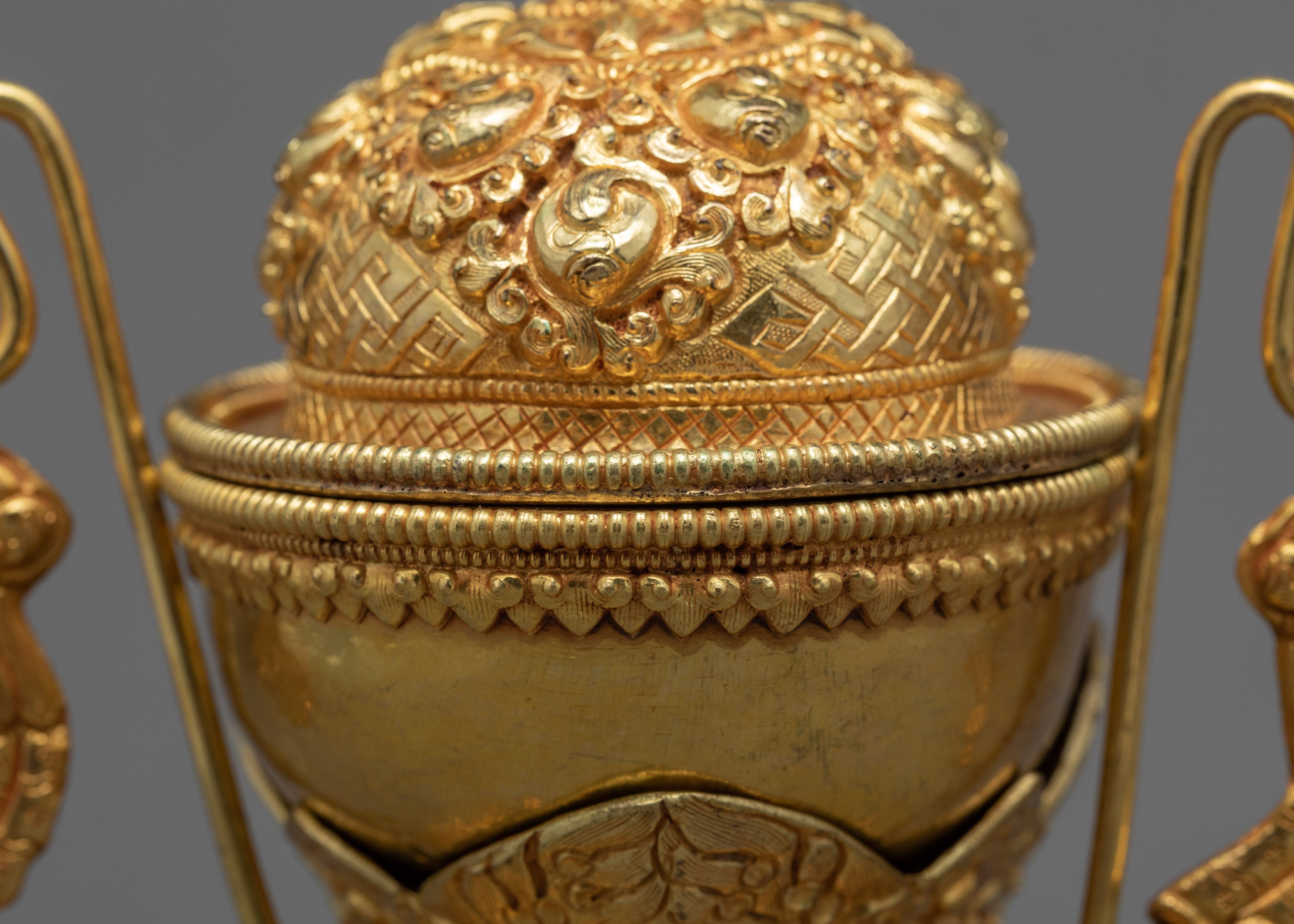 Fine Quality Kapala Set | Tantric Ritual Objects | Full Gold Skull Cup