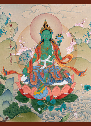 Green Tara Thangka | Tibetan Mother Tara | Natural Stone Colors and 24K Gold