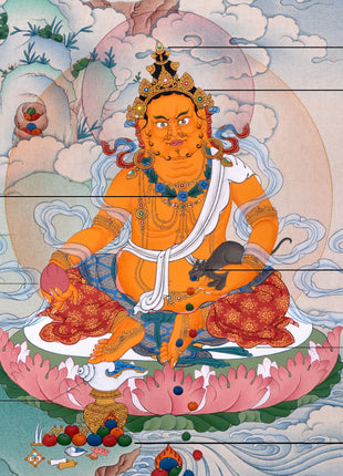 Yellow Jambhala Thangka | Dzambhala Painting | Hand-painted Buddhist Wealth Deity