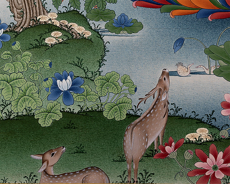 Shakyamuni, Buddha Thangka, Tibetan Buddha Thangka in Natural Stone Color, Original Painting