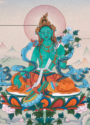 Green Tara Thangka | Female Bodhisattva |Traditional Tibetan Art
