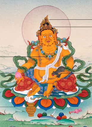 Jambala Thangka | Dzambala Wealth Deity | Hand-Painted with Natural Stone Color And 24K Gold