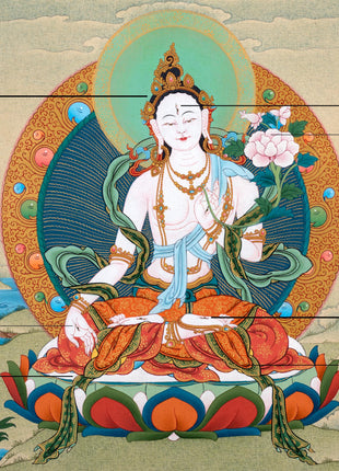 White Tara Thangka | Hand-Painted Drolma Painting | Female Bodhisattva