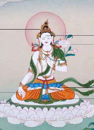 White Tara Thangka | Karma Gadri Style Painting | Female Buddha